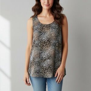 GRW Starburst Print Sleeveless Top, Women’s S,  Tan White Black